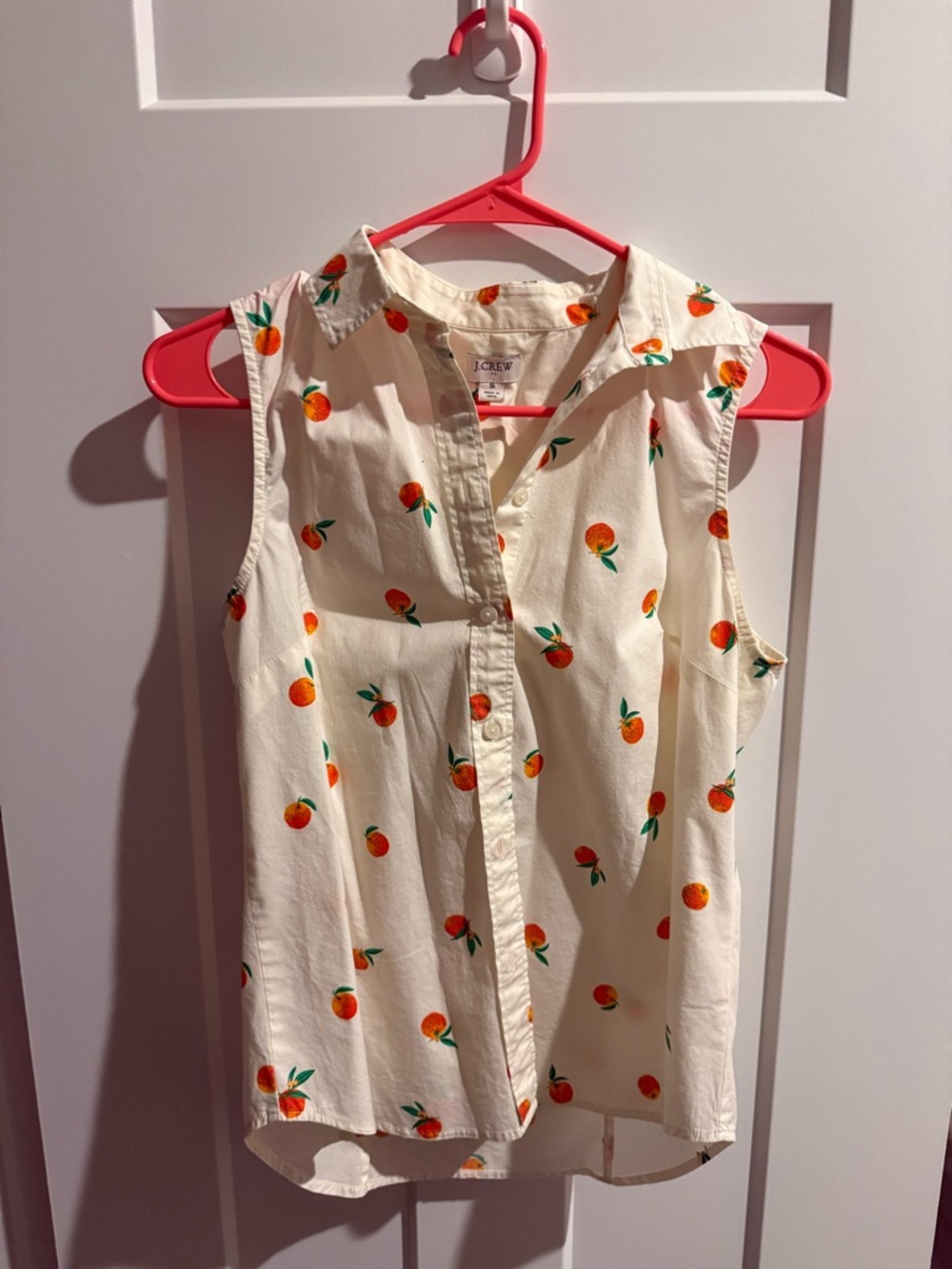 J. Crew Cream Sleeveless Button-Up Top with Orange Fruit Print